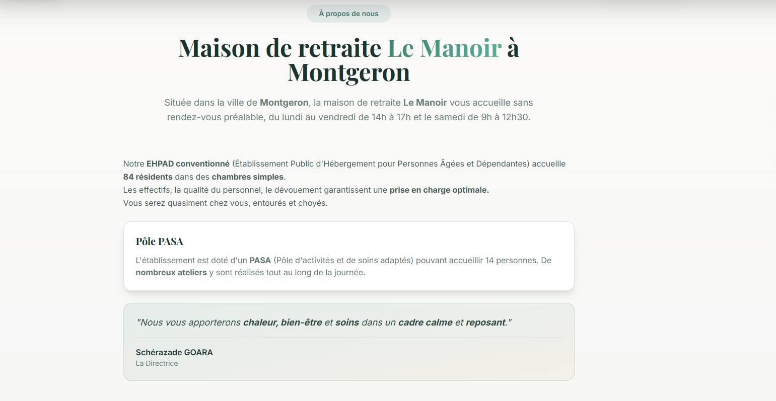 Section À propos - Présentation de l'EHPAD Le Manoir